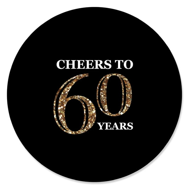 180 Labels DISTINCTIVS Black and Gold 60th Birthday Party Favor Stickers 
